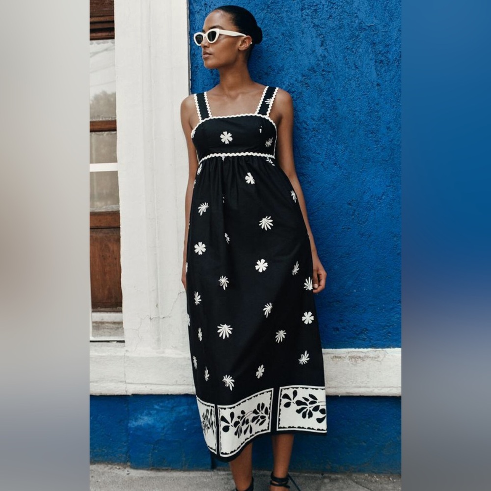 Zara Black and White Floral Maxi Dress